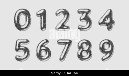Jeu de polices à chiffres pointillés avec texture de grain demi-teinte et motif abstrait. Typographie vectorielle moderne dans un style rétro noir et blanc. Parfait pour Illustration de Vecteur
