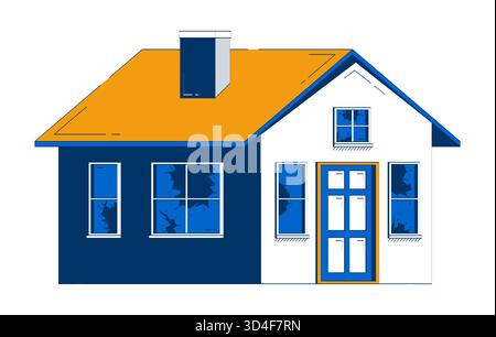 Maison endommagée avec des fenêtres cassées doodle illustration de dessin animé Illustration de Vecteur