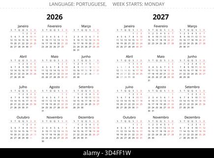 Calendrier portugais fixé pour les années 2026 et 2027. Illustration vectorielle simple pour le Portugal Illustration de Vecteur