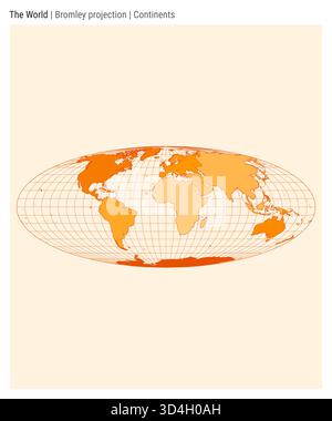 Une carte du monde très détaillée en projection Bromley, mettant en valeur le style des continents. Illustration de Vecteur