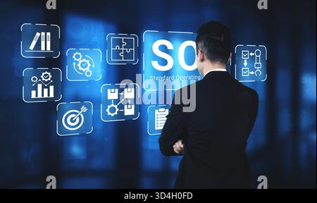 La procédure d'exploitation standard améliore l'automatisation des processus, l'efficacité du flux de travail et l'analyse de la structure opérationnelle Banque D'Images