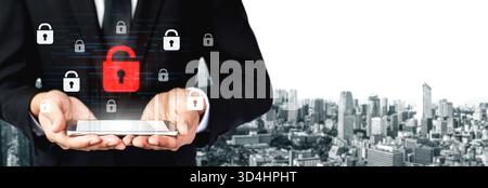 Concept de sécurité numérique illustrant une violation de cybersécurité, avec un cadenas rouge déverrouillé indiquant l'exposition des données entre les systèmes sécurisés, soulignant Banque D'Images