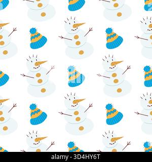 Motif sans couture de Noël dans le style dessiné à la main. Bonhommes de neige, chapeaux d'hiver. Imprimer pour la conception, textile, tissu, papier peint, papier d'emballage, décoration etc Illustration de Vecteur