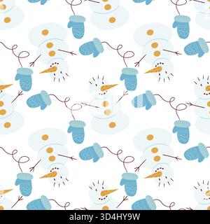 Motif sans couture de Noël dans le style de dessin à la main. Bonhommes de neige, mitaines. Imprimer pour la conception, textile, tissu, papier peint, décoration de papier d'emballage Illustration de Vecteur