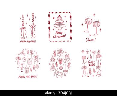 Jeu de cartes de voeux fantaisistes dessinées à la main Illustration de Vecteur