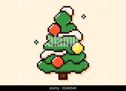Sapin de Noël Pixel art avec guirlande. Illustration de Vecteur