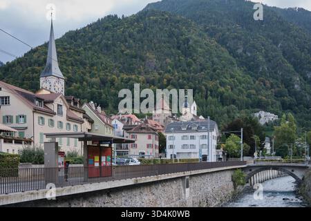Vue sur la Coire Altstadt et l'église St Martins depuis Rosenhügel Banque D'Images