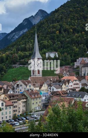 Vue sur la Coire Altstadt et l'église St Martins depuis Rosenhügel Banque D'Images