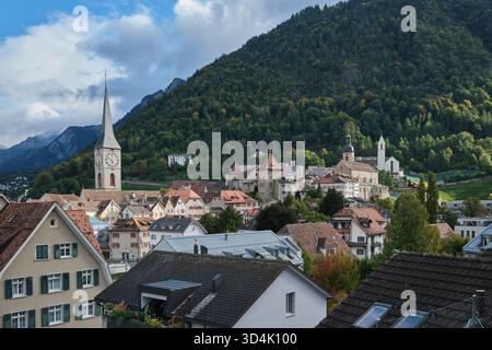 Vue sur la Coire Altstadt et l'église St Martins depuis Rosenhügel Banque D'Images