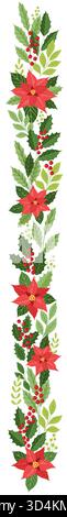 Arrangement de fleurs d'hiver. Bordure verticale décorative d'hiver avec poinsettia, houx et baie rouge. Illustration de Vecteur