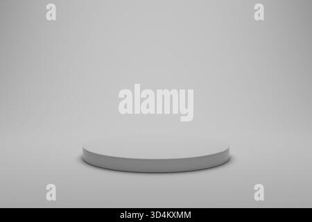 le podium cylindrique blanc est statiquement placé au centre d'un fond gris Banque D'Images
