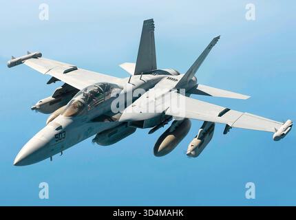BOEING EA-18G Growler jet de guerre électronique dans les marquages de l'US Navy en 2017. Photo : aviateur principal John Linzmeier/U.S. Armée de l'air Banque D'Images