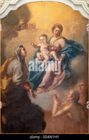 POSITANO, ITALIE - 7 OCTOBRE 2025 : la peinture de Madonna avec réunifiAnn dans la cathédrale Santa Maria Assunta par Gaetano Caporizzo 1794 Banque D'Images