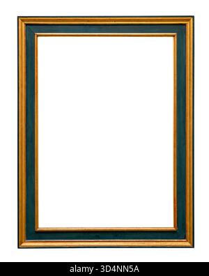 vierge vieux cadre de peinture vert et or vertical avec toile découpée isolé sur fond blanc Banque D'Images