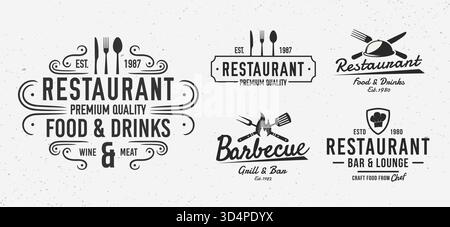 Jeu de logos de restaurant. Emblèmes de restaurant vintage. Étiquettes de restaurant, emblèmes, logo. Modèle de logo vectoriel Illustration de Vecteur