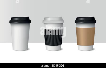Ensemble de maquettes de tasse à café. Modèles de tasse à café à emporter. Maquette de tasse de papier de café réaliste. Illustration vectorielle Illustration de Vecteur
