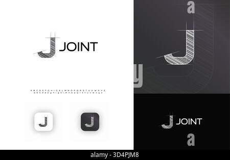 Blueprint Architect logo, esquisse technique logo architectural, Crosshatch grille lettre J. Building Construct Company Monogram, immobilier Illustration de Vecteur