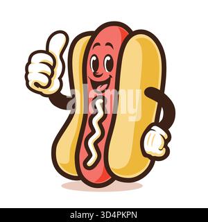 Happy Smile Thumb Up Hotdog Mascot Vector Design Illustration de Vecteur