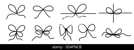 illustration : ensemble d'éléments de décoration d'arc de ruban de tirage à la main isolés sur blanc Banque D'Images