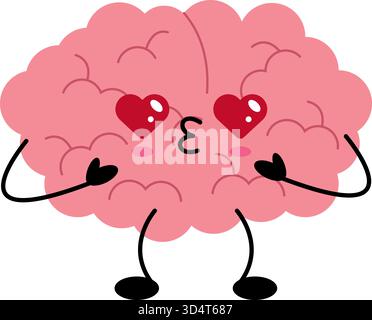 Mignon personnage de cerveau kawaii rose amoureux des yeux de coeur Illustration de Vecteur