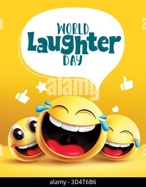 Conception d'affiche clipart pour le jour du rire mondial. Joyeux emoji jour carte de voeux clip art avec rire, sourire et mignon émoticône visage salut des médias sociaux Illustration de Vecteur