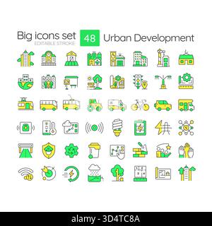 Jeu d'icônes de couleur de ligne de développement urbain Illustration de Vecteur