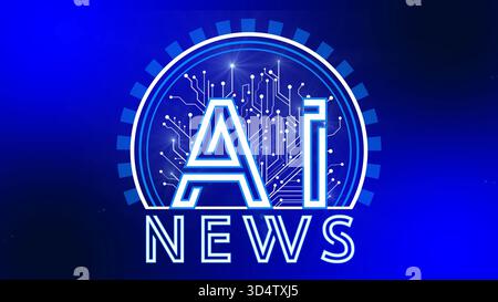 AI News - lettre logo avec lignes de contact de circuit - conception technologique créative - illustration 3D. Banque D'Images