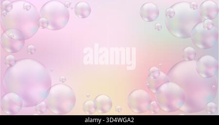 Fond de bulles de savon rose 3d. Texture mousse de savon de shampooing ou surface de shampooing pour la démonstration de produit ou la publicité cosmétique, modèle d'invitation. Illustration vectorielle. Illustration de Vecteur