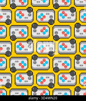 Motif transparent composé de contrôleurs de jeu vidéo rétro répétitifs (manettes) dans le style pixel art. Représente la nostalgie du jeu, le divertissement électronique Illustration de Vecteur