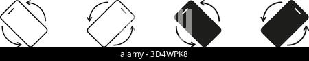 Jeu d'icônes de rotation du smartphone. Changement d'orientation du périphérique et rotation de l'écran contour et collection de symboles Silhouette. Interaction mobile et utilisateur Illustration de Vecteur