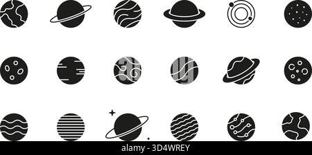 Ensemble d'icônes Planet Silhouette. Espace planète, Terre, Lune, Soleil et Galaxie. Collection d'icônes Solid d'astronomie. Illustration vectorielle isolée Illustration de Vecteur