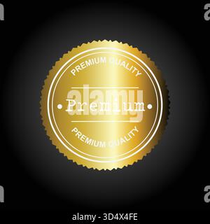 Un sceau doré brillant ou un autocollant portant les mots « Premium Quality » et « Premium ». Cette icône vectorielle sur un fond noir symbolise le luxe Illustration de Vecteur