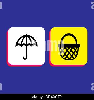 Protection contre les intempéries et concept de shopping avec icônes de parapluie et de panier Illustration de Vecteur