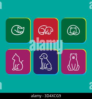 Collection de dessins d'icônes d'animaux mignons pour animalerie ou clinique vétérinaire Illustration de Vecteur
