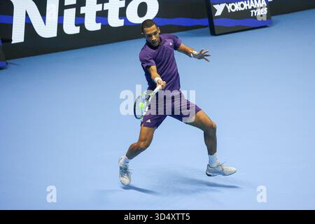 Turin, Italie. 12 novembre 2025. Felix AUGER-ALIASSIME (CAN) lors de la finale Nitto ATP 2025, match international de tennis à Turin, Italie, 12 novembre 2025 crédit : Agence photo indépendante/Alamy Live News Banque D'Images