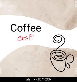 Lettrage artisanal de café avec contour stylisé tasse dessinée à la main avec vapeur minimal Flat Design Copy Space Template. Illustration vectorielle isolée motivation ou cartes à thème café bannières, dépliants, étiquettes Illustration de Vecteur
