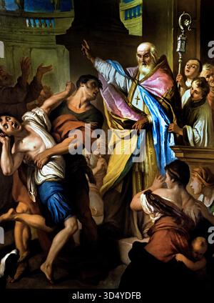 Sant'Ubaldo vescovo libera un osesso - Sant'Ubaldo évêque libère un dare par Pietro Antonio Rotari ( 1707 - 1762) peintre italien de la période baroque. L'Italie, l'italien. Banque D'Images