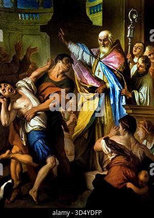 Sant'Ubaldo vescovo libera un osesso - Sant'Ubaldo évêque libère un dare par Pietro Antonio Rotari ( 1707 - 1762) peintre italien de la période baroque. L'Italie, l'italien. Banque D'Images