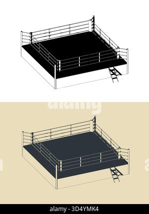 Illustrations vectorielles stylisées isométriques d'anneaux de boxe Illustration de Vecteur