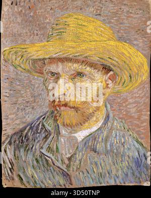Autoportrait avec un chapeau de paille (avers l'éplucheur de pommes de terre) par Vincent van Gogh. Illustration de Vecteur