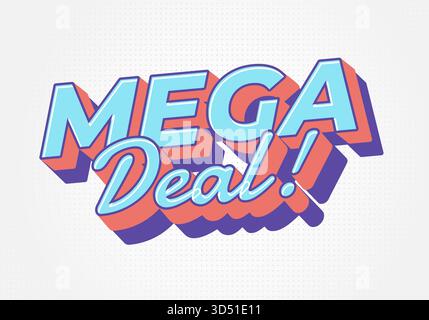 Mega Deal. Typographie bleu vif et orange pour la conception de publicité marketing Illustration de Vecteur