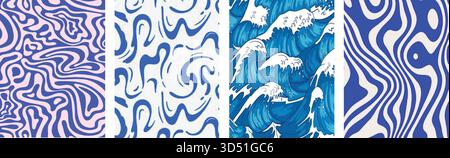 Motif vectoriel d'éclaboussure de lait abstrait : formes de goutte de fonte liquide avec texture d'onde d'eau pour des conceptions de fond sans couture inspirées des produits laitiers. Illustration de Vecteur