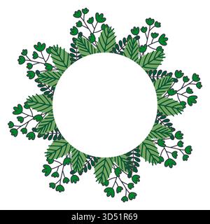 Superbe cadre circulaire orné d'un feuillage végétal vert luxuriant et de baies stylisées pour un effet couronne biologique naturel. Cette conception polyvalente Illustration de Vecteur