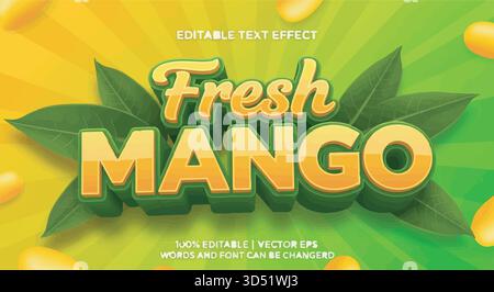 Graphique vectoriel d'effet de texte 3D modifiable DE MANGUE fraîche pour promotion marketing de jus de fruit Illustration de Vecteur