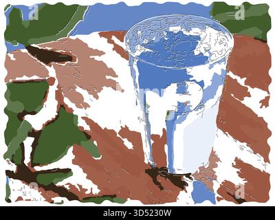 Peinture impressionniste de style esquisse, boisson bleue froide en verre sur la table, image vectorielle d'illustration numérique Illustration de Vecteur