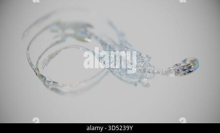 Un squelette humain fait de verre ou de cristal se courbe en forme de signe de l'infini, souple et plastique comme de la gelée. Absurdité visuelle, surréalisme et combinaison de contrastes incongrus, visualisation 3D. Banque D'Images