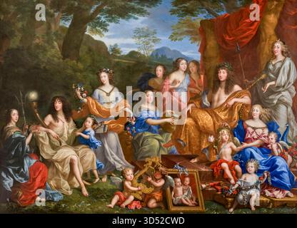 Louis XIV (1638-1715) Roi de France et de la famille royale sur Olympe, portrait de famille à l'huile sur toile de Jean Nocret, 1670 Banque D'Images