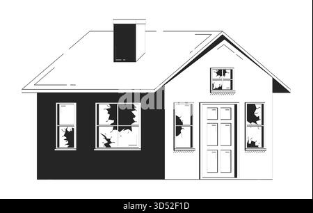 Maison endommagée fenêtres cassées Doodle lineart illustration Illustration de Vecteur