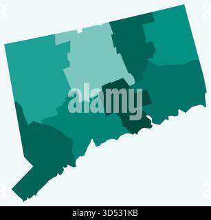 Carte du Connecticut avec les comtés. Juste une simple carte de la frontière de l'État avec la division du comté. Palette de couleurs sarcelle. Illustration de Vecteur