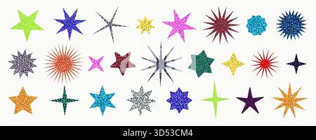 Autocollants étoiles pailletés dans une palette multicolore. Texture confettis scintillante en sequins avec brillance métallisée. Conception vectorielle pour scrapbooking, artisanat, fête Illustration de Vecteur